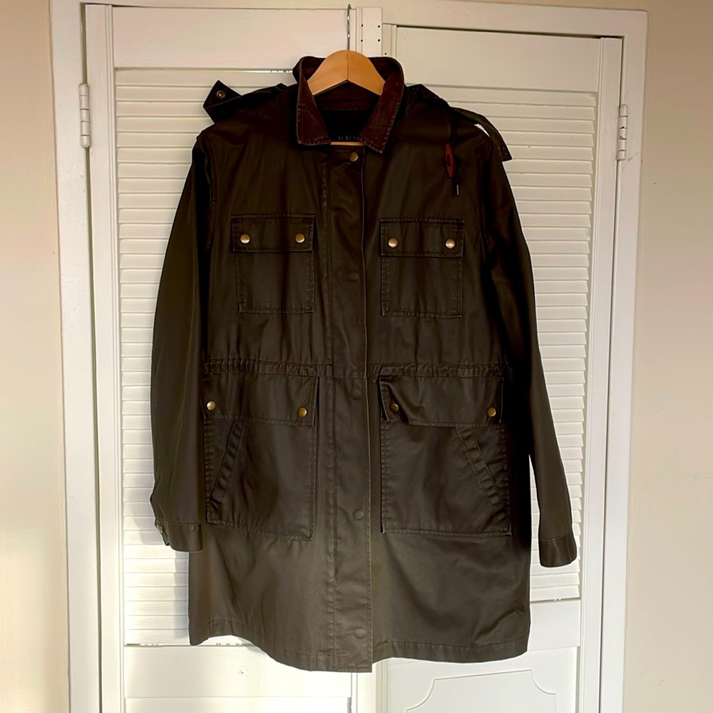 J Crew waxed/coated cotton jacket.